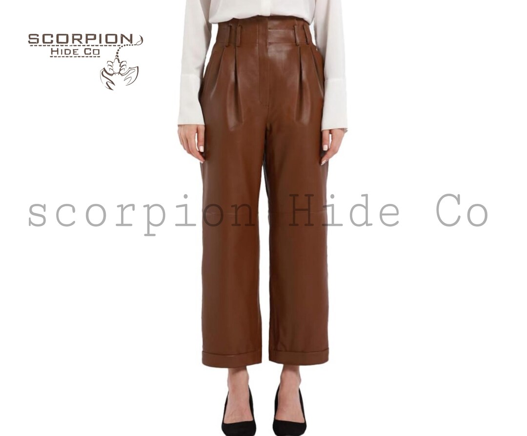 Women’s Brown Leather Pants – Handmade High Waist Genuine Lambskin ...
