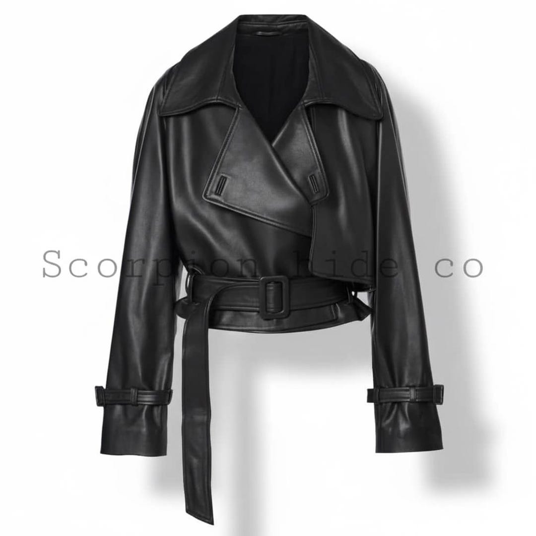 ブラックラムスキン クロップド バイカージャケット – レディース