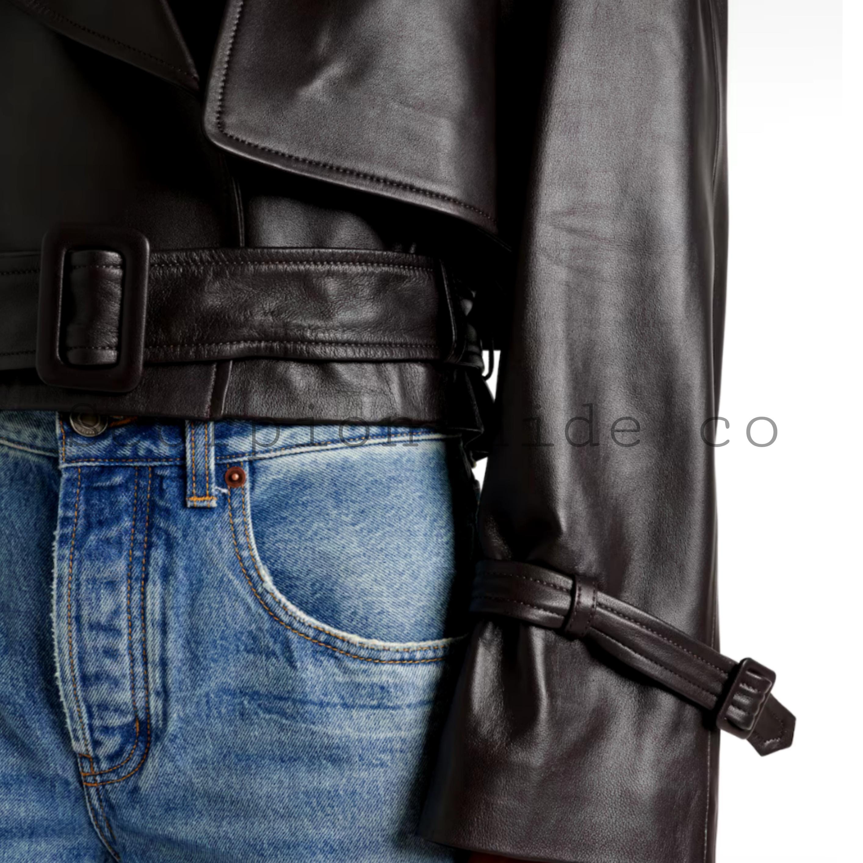 ブラックラムスキン クロップド バイカージャケット – レディース