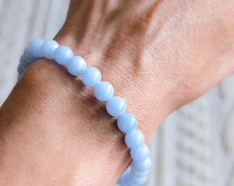 Angelitpärlarmband, stapelarmband, lugnande meditationsarmband för handleden, stresslindring, stillhet, skydd, änglalik vägledning