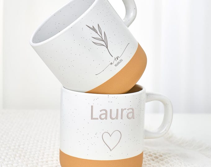 Personalized Engraved Pottery Mug: Engagement Gift, Ceramic Mug