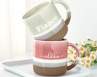 Personalized Engraved Pottery Mug: Engagement Gift, Ceramic Mug