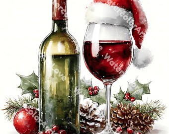 Images clipart de vin de Noël, verre à vin de fête, boisson festive - (Téléchargement numérique : 20 images PNG)