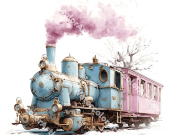 27 Vintage Train Clipart: Watercolor Locomotive Art (Digital Download PNGs)