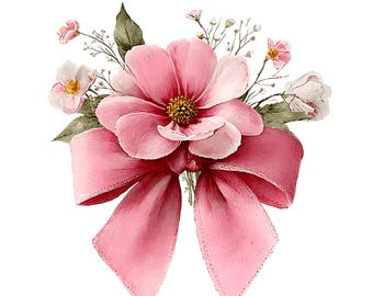 27 Pink Coquette Ribbon Bow Watercolor Clipart: Floral  ( PNG - Digital Download)