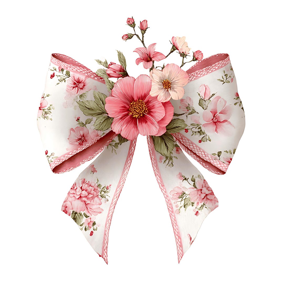 22 Pink Coquette Ribbon Bow Watercolor Clipart: Floral ( PNG - Digital ...