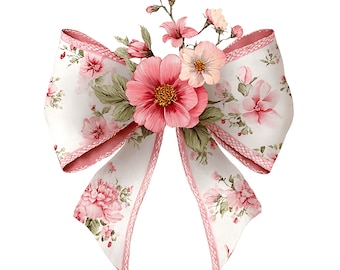 22 Pink Coquette Ribbon Bow Watercolor Clipart: Floral  ( PNG - Digital Download)