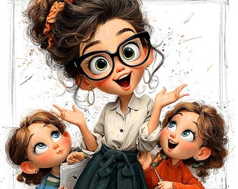 Pacote com 22 imagens fofas de professores, imagens escolares, imagens de professores divertidos (download digital em PNG)