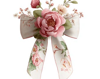 20 Coquette Ribbon Bow Watercolor Clipart: Floral  ( PNG - Digital Download)
