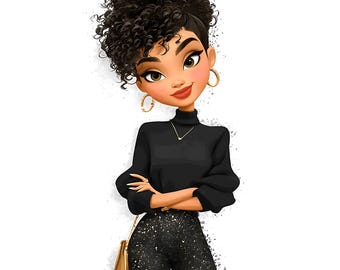 24 Black Girl Boss Cliparts: Fashion Planner Art (PNG Digital Download)