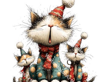 32 Whimsical Christmas Cat png, Cute Christmas Cat Clipart  (PNGs Digital Download)