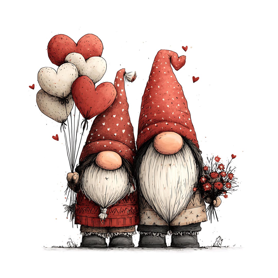 20 Valentine Gnome Clipart – Cute Watercolor Love Gnomes Pngs (digital ...