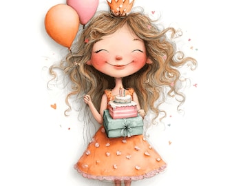 16 Cute Quirky Birthday Cake Quirky Girl Clipart ( PNG - Digital Download)
