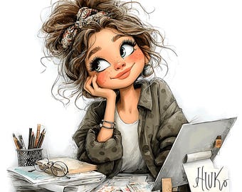 16 Whimsical Working Girl Clipart Bundle: Lady Boss Graphics (PNG Digital Download)