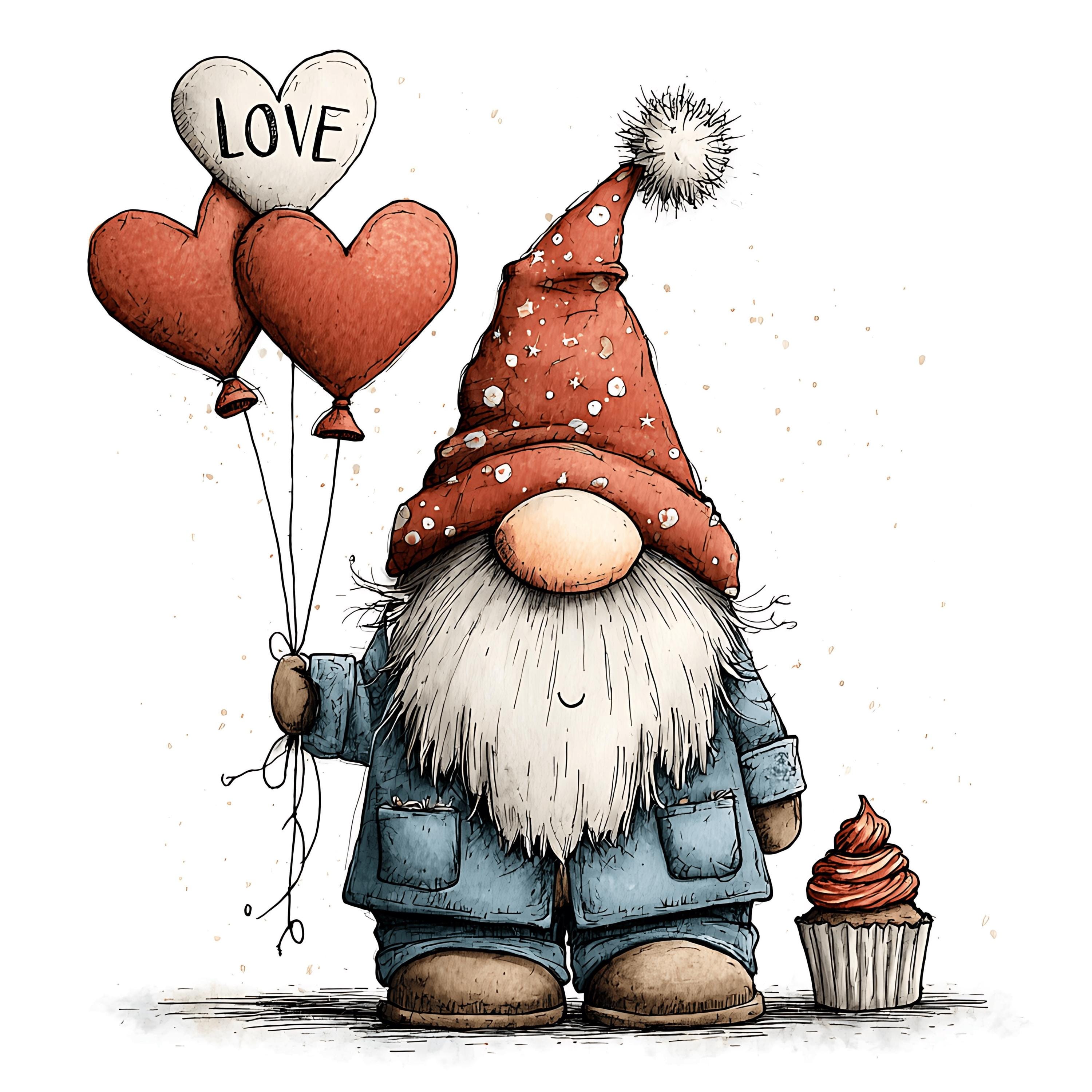 25 Valentine Gnome Clipart – Cute Watercolor Love Gnomes Pngs (digital ...