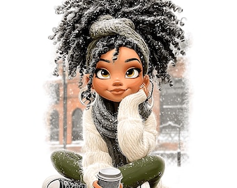 20 Aquarell schwarze Frau Kaffee Clipart Bundle: Fashion Planner Art (PNG Digital Download)
