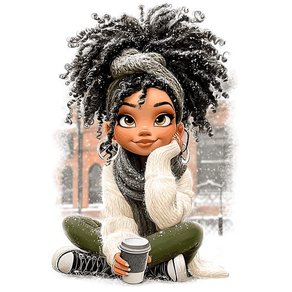20 Watercolor Black Woman Coffee Clipart Bundle: Fashion Planner Art (PNG Digital Download)