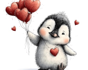 23 かわいいペンギンのバレンタインデー クリップアート: 気まぐれなグラフィック (PNG - デジタルダウンロード)