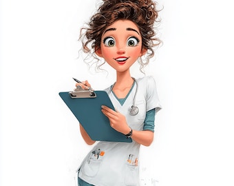 20 grappige verpleegkundige clipartbundel: Medical Girls, Junk Journal (digitale download, png-bestanden)