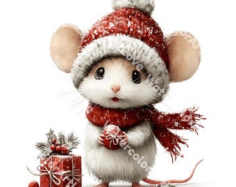 20 kerstmuis clipart, schattige kerstmuis, kerstkaart, afdrukbare aquarel, hoogwaardige png's, papercraft, junkjournal, digital craft