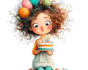 16 Cute Quirky Birthday Cake Quirky Girl Clipart ( PNG - Digital Download)