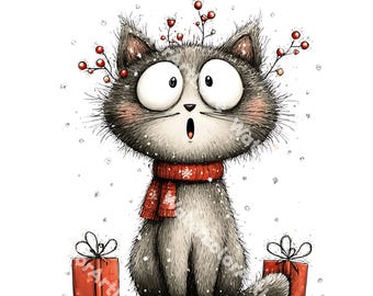 26 Whimsical Christmas Cat png, Cute Christmas Cat Clipart  (PNGs Digital Download)