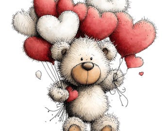 34 Valentinstag Teddy Bär Clipart: Liebe Aquarell Liebe Grafiken (Digitaler Download - PNGs)
