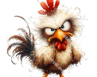 20 Clipart di pollo arrabbiato e bizzarro PNG, Clipart di pollo divertente (download digitale PNG)