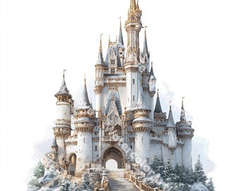 20 Princess Castle Clipart, Magical Fairytale Castle, Pink castle, Printable Watercolor  PNGs