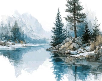 15 Lake Landscape Clipart, Nature Landscape, Mountain Lake ( PNG - Digital Download)