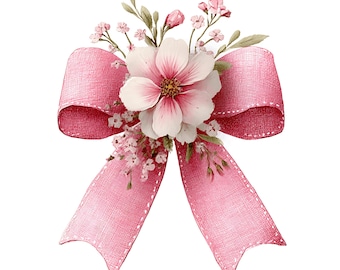 29 Pink Coquette Ribbon Bow Watercolor Clipart: Floral  ( PNG - Digital Download)