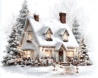 Christmas Houses Clipart Bundle, Cozy Winter Cottage ( Digital Download - 20 PNGs )