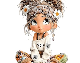 20 ilustraciones de chicas hippies retro, arte de moda (descarga digital PNG)