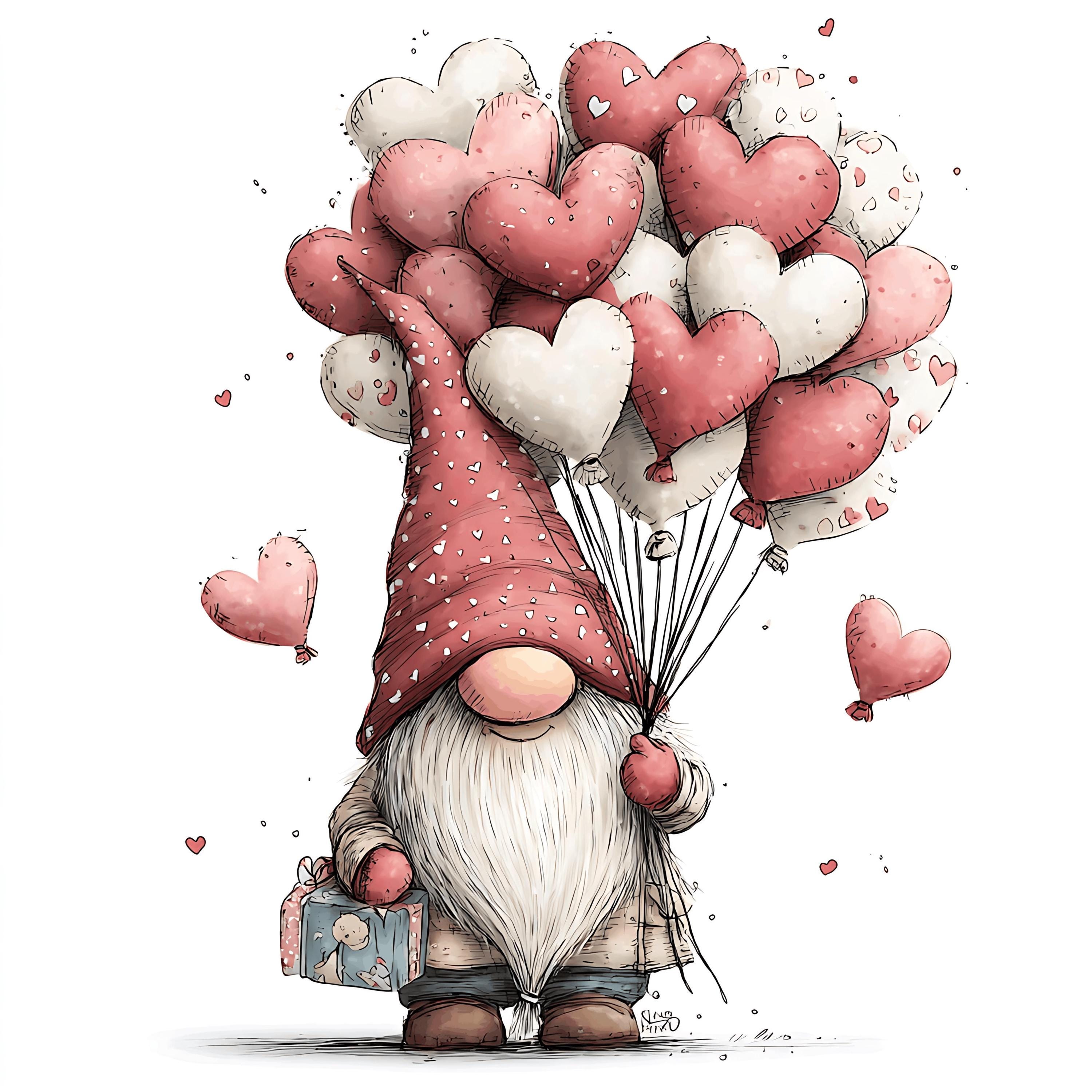 25 Valentine Gnome Clipart – Cute Watercolor Love Gnomes Pngs (digital ...