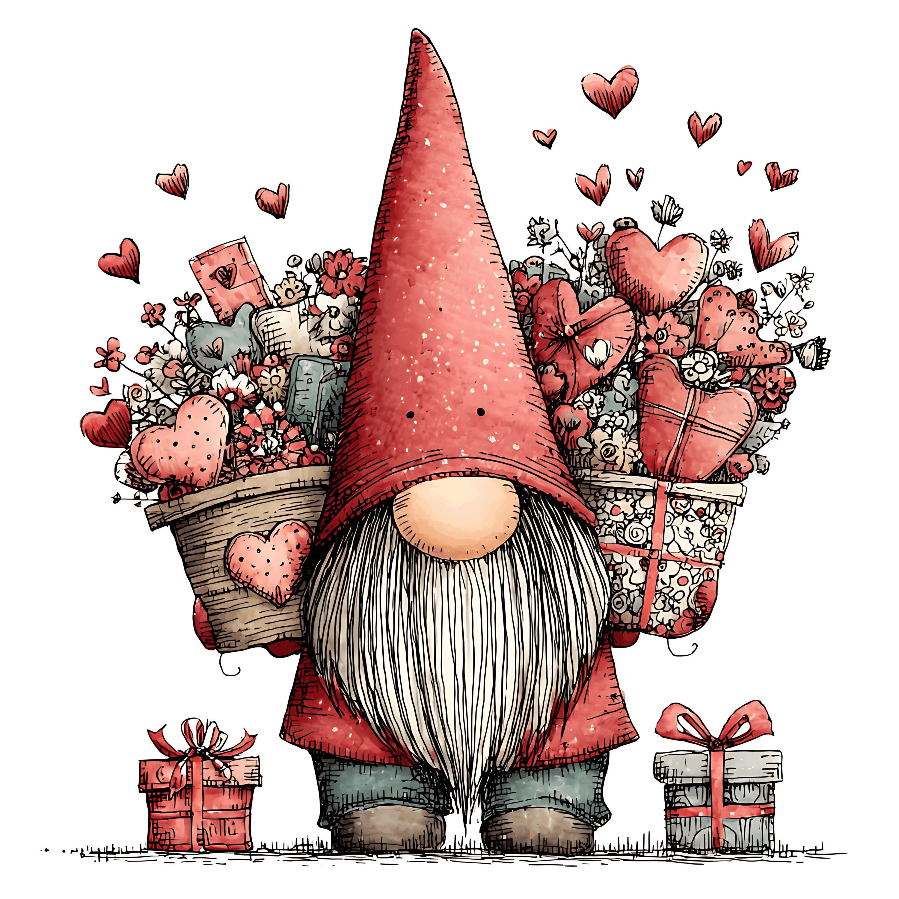 25 Valentine Gnome Clipart – Cute Watercolor Love Gnomes Pngs (digital ...
