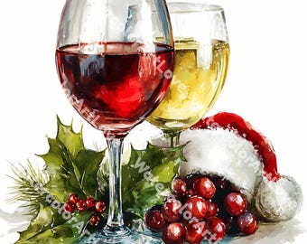 24 cliparts de vin de Noël, verre à vin de vacances, boisson festive - (téléchargement numérique PNG)