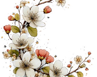 22 Kreis Blumen Frühling Clipart: Florale Grafiken (Digitaler Download - PNGs)