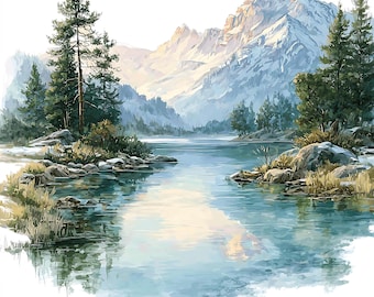 20 Lake Landscape Clipart, Nature Landscape, Mountain Lake ( PNG - Digital Download)
