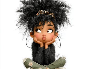 22 skurrile Afro-Mädchen-Cliparts, Aquarell-PNG (Digitaler Download)