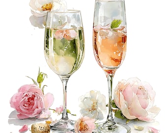 21 Hochzeit Gläser Clipart, Sektgläser Clipart (PNGs digitaler Download)