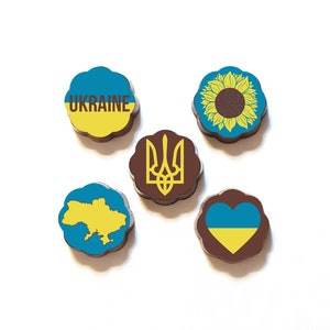 SUPPORT UKRAINE CHOCOLATE | Support Stand with Ukraine Flag Sunflower Chocolate Covered Caramels