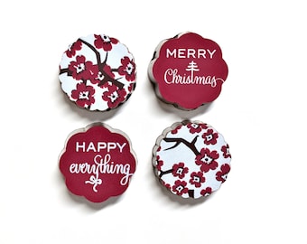 CHRISTMAS Holiday CHOCOLATES | Red Merry Christmas Happy Everything Holiday Cherry Blossom Chocolate Covered Caramels