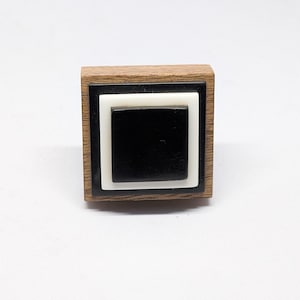 Wooden Square Drawer Knob, Black White Cabinet Pull, Rustic Furniture Hardware, Dresser Handle