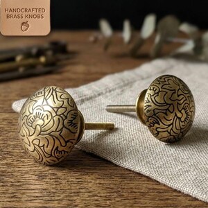 Handcrafted Brass Knob – Etched Floral Design, Gold Finish