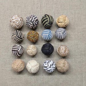 Nautical Rope Knot Cabinet Knobs, Knitted Ball Furniture Drawer Pulls, Macrame Cabinet Handles, Grey & Tan Jute Decor, Set of 1-16