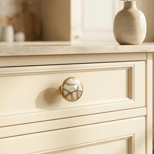 Mother of Pearl Brass Dresser Knob, Mosaic Cabinet Drawer Pull, Elegant Home Hardware