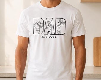 Personalised Dad Outline Shirt, Custom Dad Portrait Photo Printed Shirt, Custom Est Date Tees, Father's Day Gifts for Dad, New Husband Gift