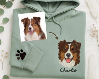Custom Dog Face Embroidered Hoodie, Dog Photo Jumpers, Dog Lovers Gifts, Gift for Pet Lovers, Pet Embroidery Hoodie, Christmas Gifts for Her