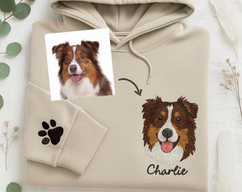Custom Dog Face Embroidered Hoodie, Personalised Dog Photo Jumper, Pet Embroidery Sweatshirt, Dog Lover Gift, Perfect Christmas Gift for Her