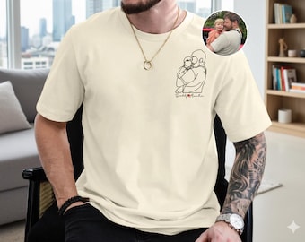 写真からカスタムポートレートをプリントしたクリスマスTシャツ、名前入りクリスマスファミリーシャツ、家族の輪郭がプリントされたシャツ、新米パパへのプレゼント、おじいちゃんへのプレゼント